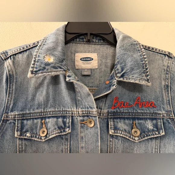 Embroidered Denim Jean Jacket Bae Area Daisy & Heart - Picture 4 of 8